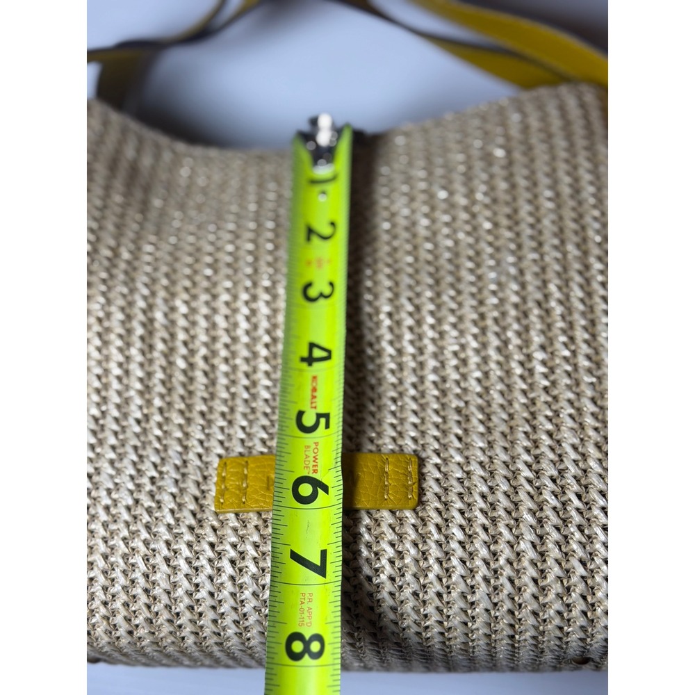 American Leather Co Crossbody Bag Yellow Straw Leather Trim Satchel Handbag - Picture 8 of 10